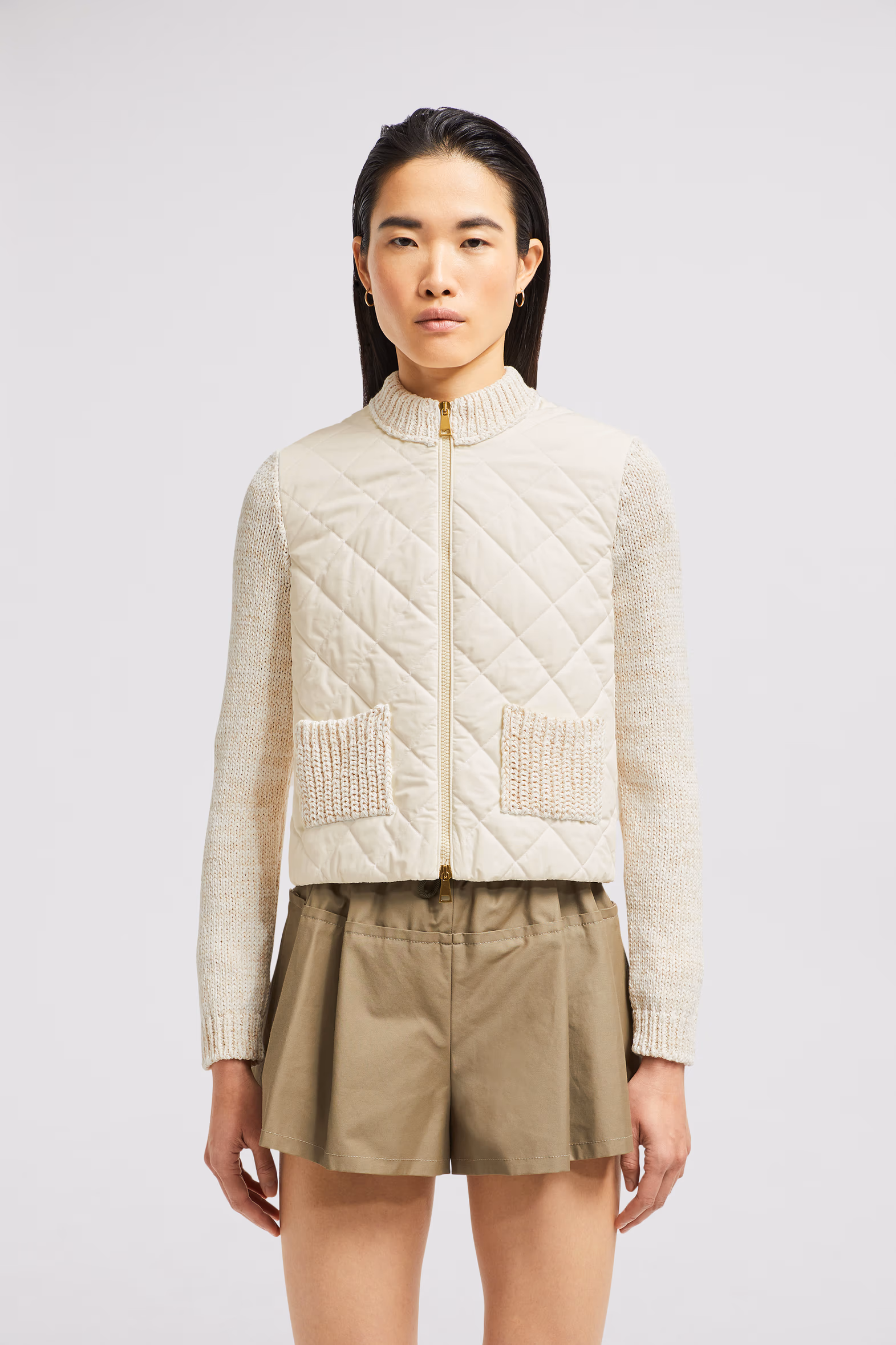 Cárdigan acolchado de algodón con cremallera Mujer Blanco Moncler 3